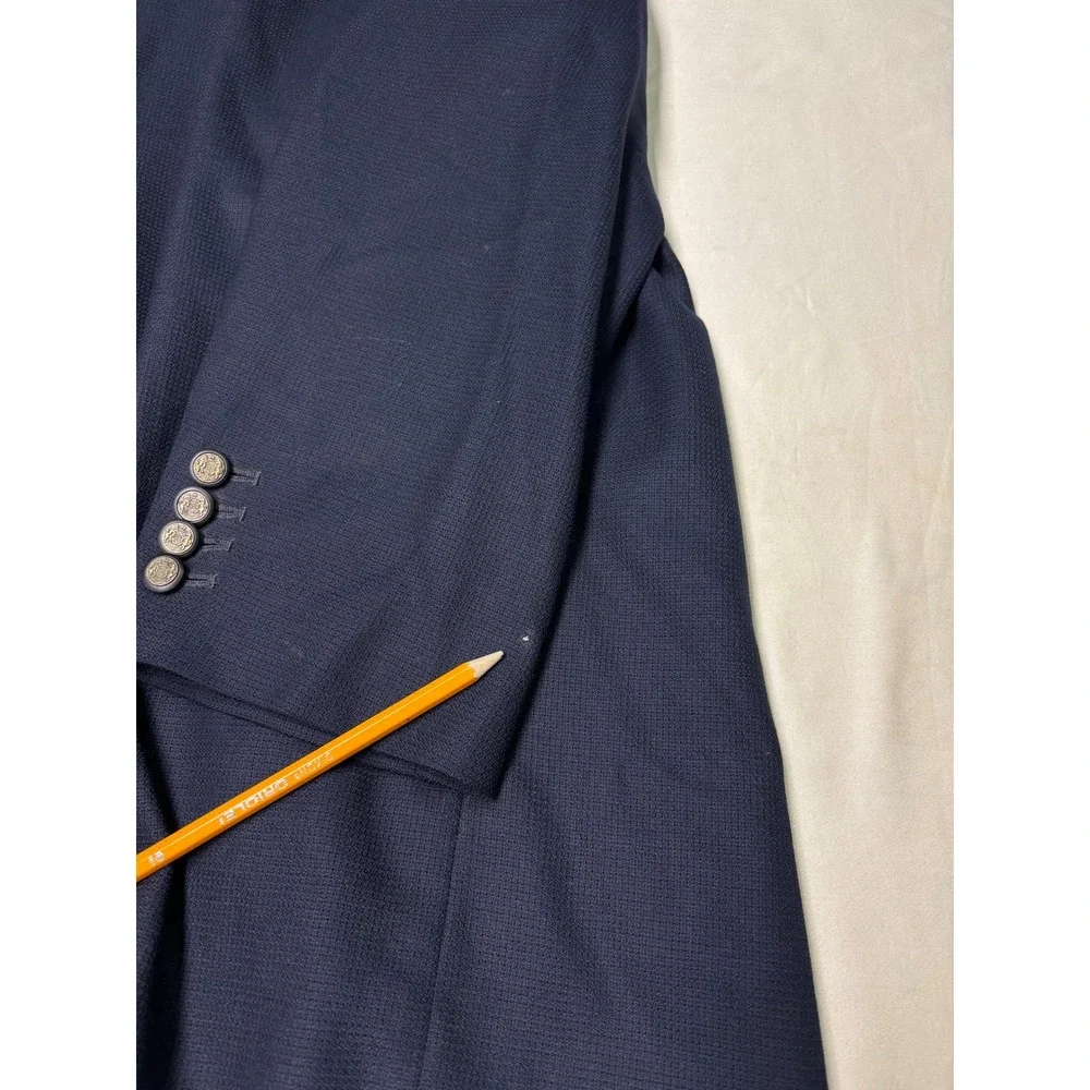 Ermenegildo Zegna Cloth Navy Blue Blazer 3-Button Crest Buttons Textured Men 50R